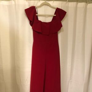 Red off the shoulder jumpsuit